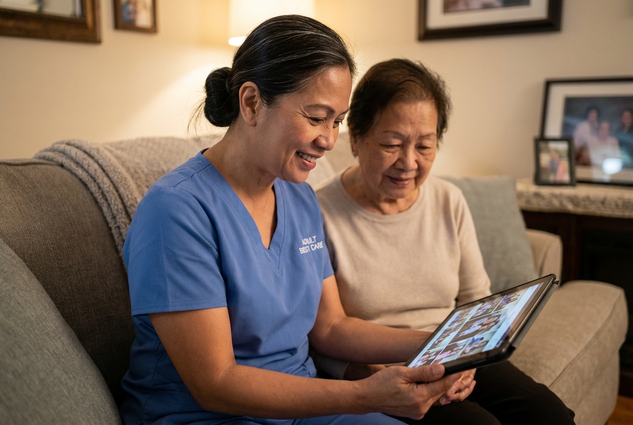 Adult Best Care caregiver with a client at home